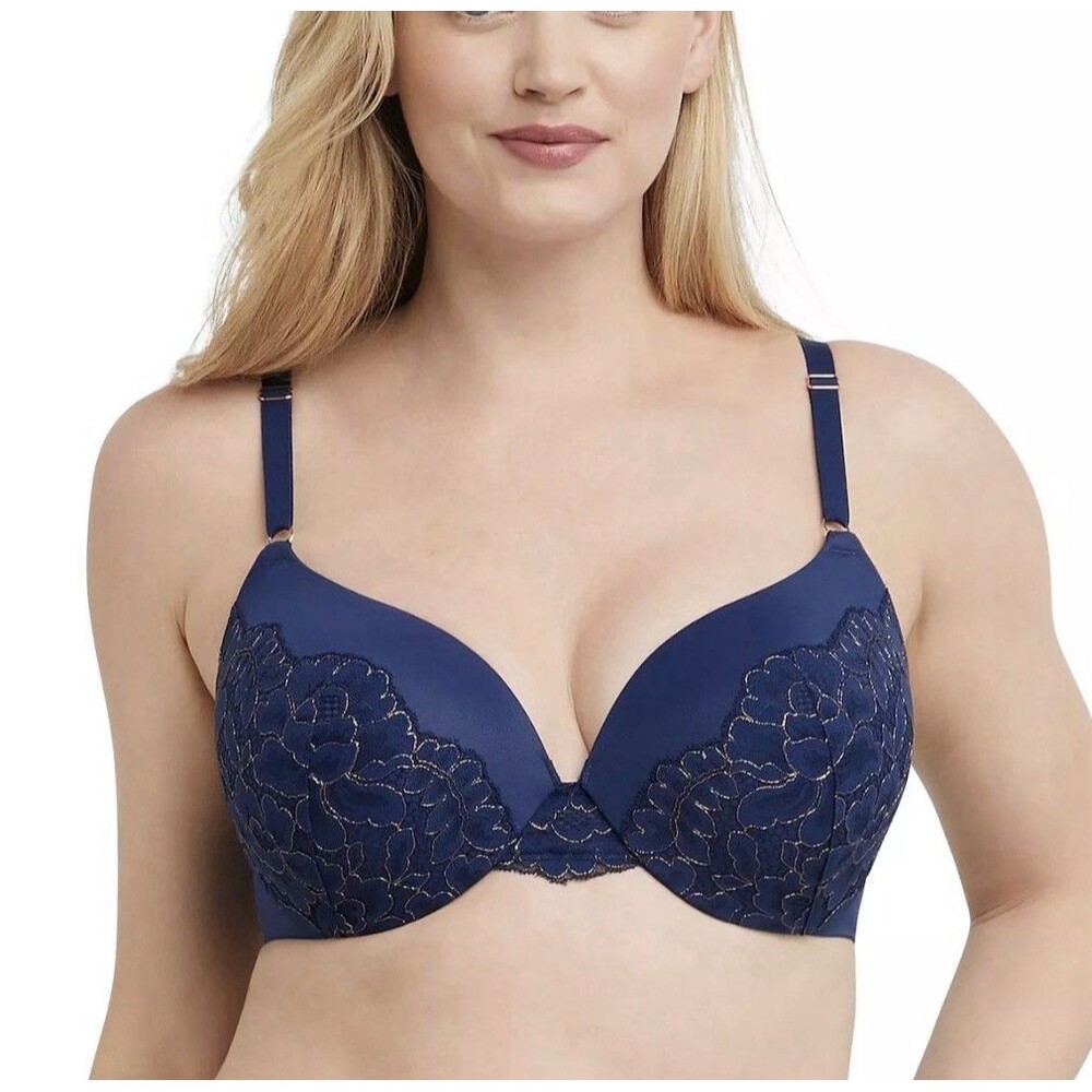 Maidenform Love The Lift Navy Eclipse Rose Gold Lace Push Up Bra Sz 40D New